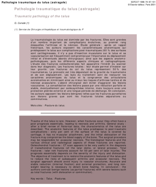 Pathologie traumatique du talus (astragale)