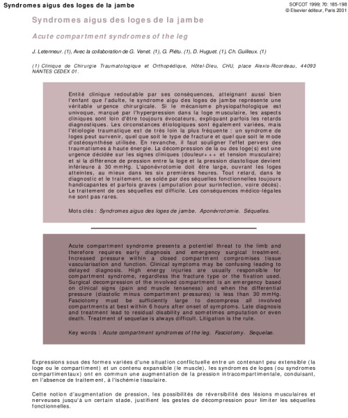 Syndromes aigus des loges de la jambe