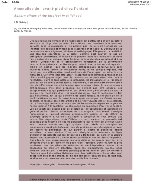 Anomalies de l'avant-pied chez l'enfant
