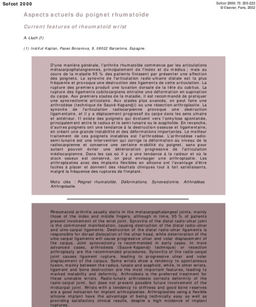 Aspects actuels du poignet rhumatoïde