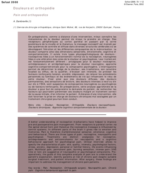 Douleurs et orthopédie