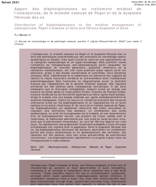 Apport des bisphosphonates au traitement medical de l'osteoporose, de la maladie osseuse de Paget et de la dysplasie fibreuse des os