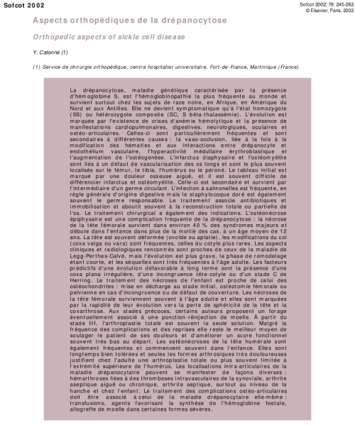 Aspects orthopediques de la drepanocytose