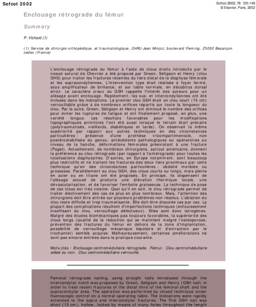 Enclouage retrograde du femur