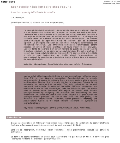 Spondylolisthesis lombaire chez l'adulte