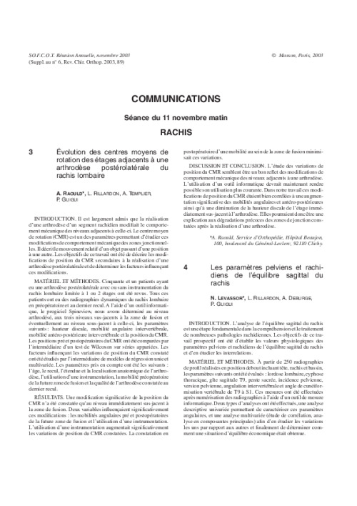 Congrès 2003 : Tous les résumés des communications particulières