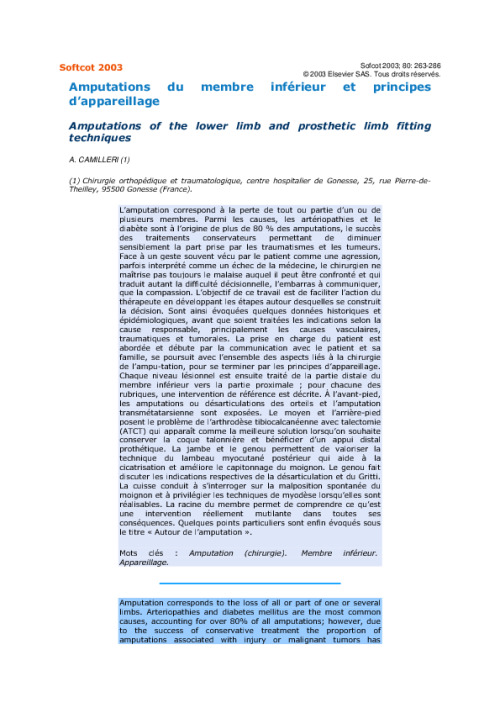 Amputations du membre inferieur et principes d’appareillage