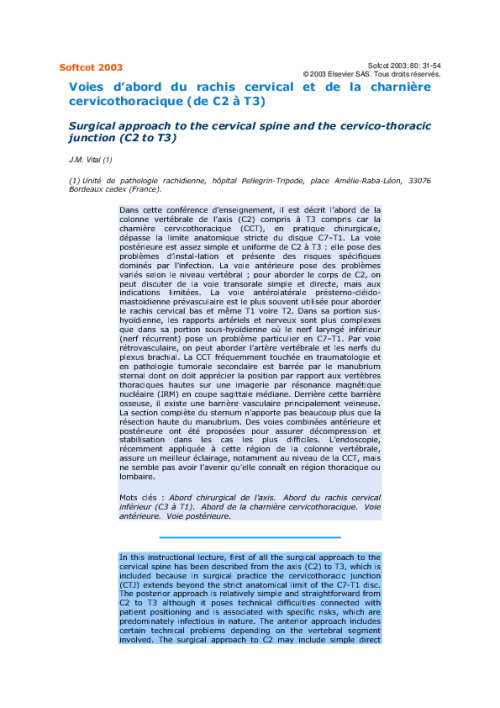 Voies d’abord du rachis cervical et de la charniere cervicothoracique (de C2 a T3)
