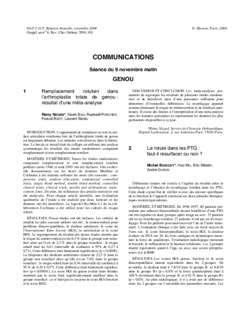 Congrès 2004 : Tous les résumés des communications particulières