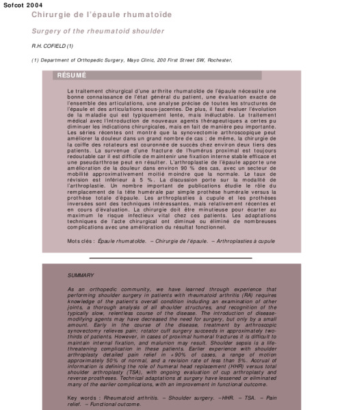 Chirurgie de l’epaule rhumatoide