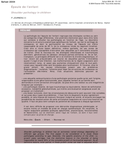 Epaule de l’enfant