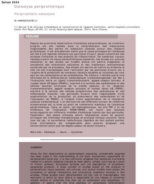 Osteolyse periprothetique