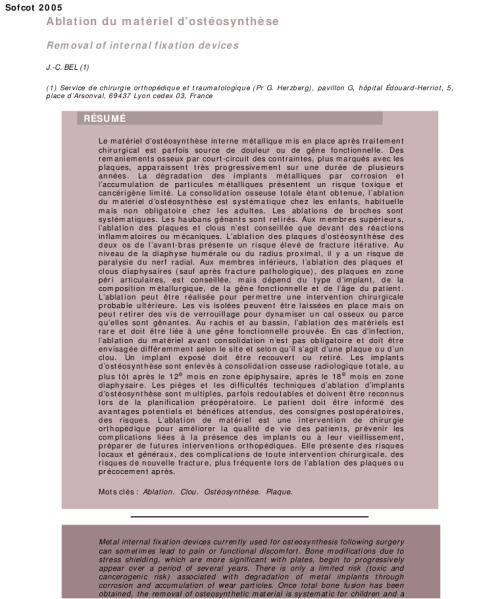 Ablation du materiel d’osteosynthese