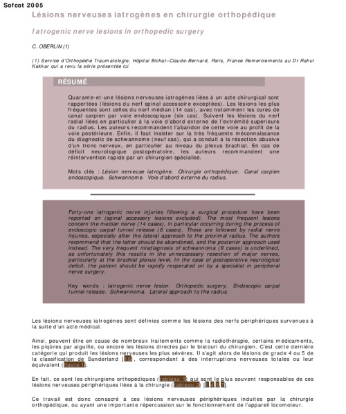 Lesions nerveuses iatrogenes en chirurgie orthopedique