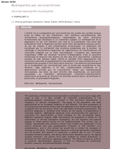 Myelopathie par cervicarthrose