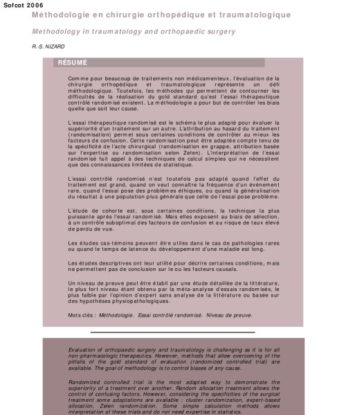 Methodologie en chirurgie orthopedique et traumatologique
