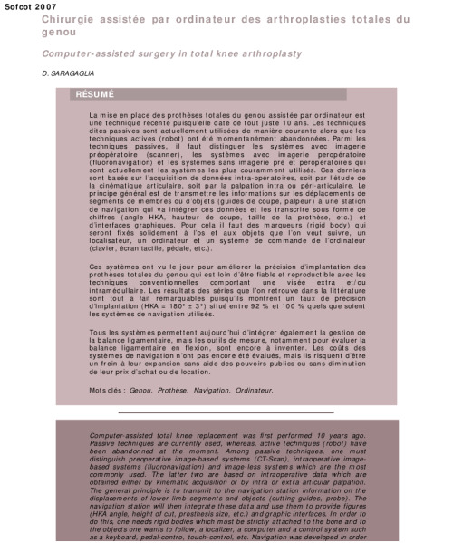 Chirurgie assistee par ordinateur des arthroplasties totales du genou