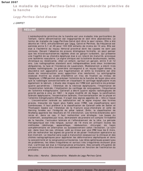 La maladie de Legg-Perthes-Calve : osteochondrite primitive de la hanche
