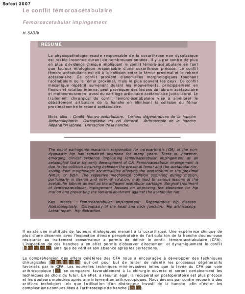 Le conflit femoroacetabulaire