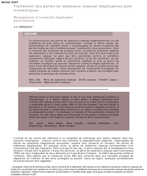 Traitement des pertes de substance osseuse diaphysaires post- traumatiques