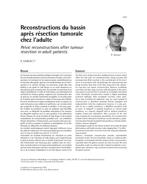 Reconstructions du bassin après résection tumorale chez l’adulte