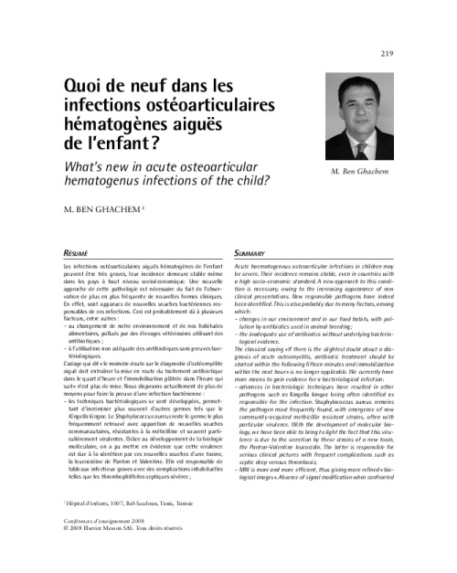 Quoi de neuf dans les infections ostéoarticulaires hématogènes aiguës de l’enfant ?