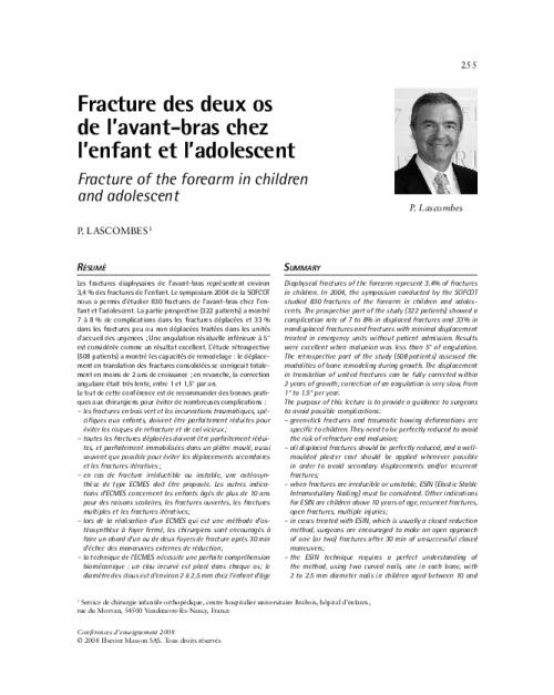 Fracture des deux os de l’avant-bras chez l’enfant et l’adolescent