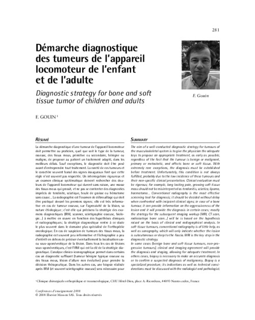 Démarche diagnostique des tumeurs de l’appareil locomoteur de l’enfant et de l’adulte