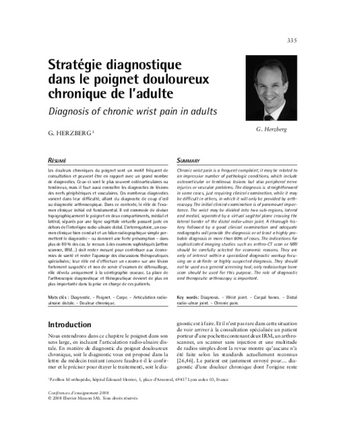Stratégie diagnostique dans le poignet douloureux chronique de l’adulte