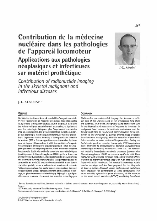 Contribution de la médecine nucléaire dans les pathologies de l’appareil locomoteur. Applications aux pathologies néoplasiques et infectieuses...