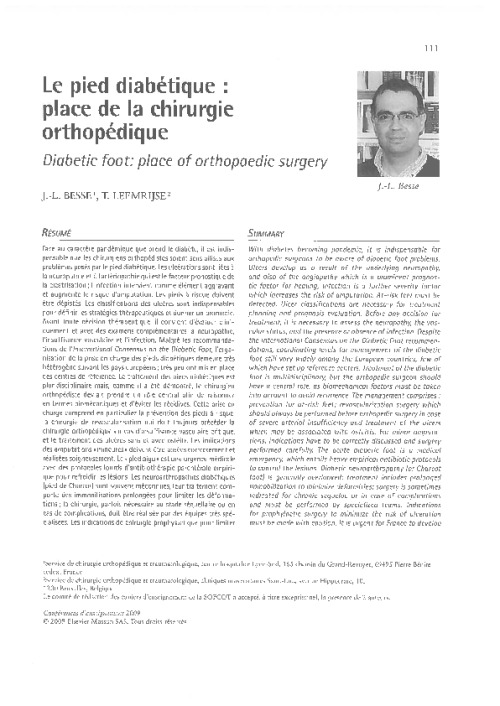 Le pied diabétique : place de la chirurgie orthopédique