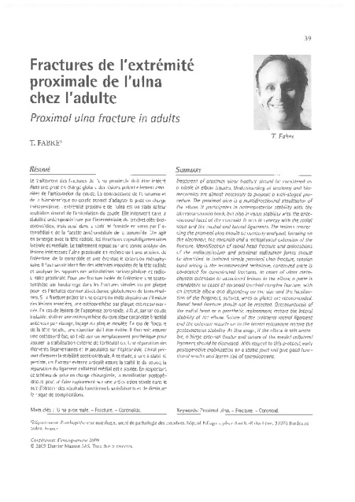 Fractures de l’extrémité proximale de l’ulna chez l’adulte