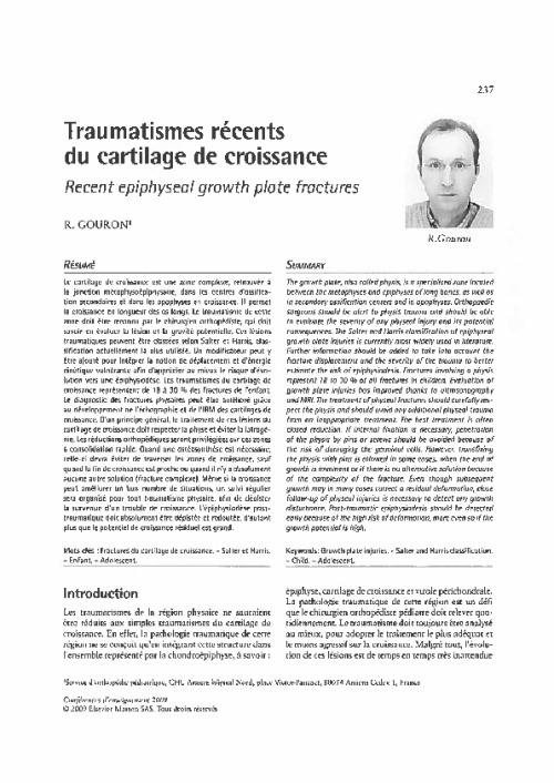 Traumatismes récents du cartilage de croissance
