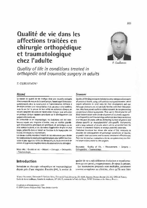 Qualité de vie dans les affections traitées en chirurgie orthopédique et traumatologique chez l’adulte