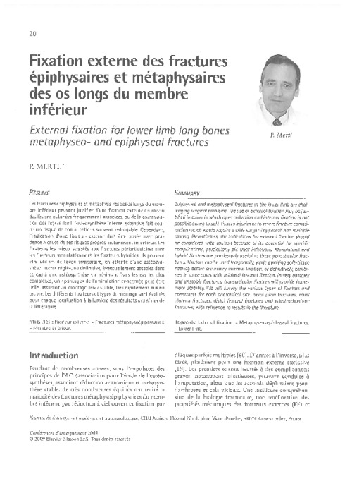 Fixation externe des fractures épiphysaires et métaphysaires des os longs du membre inférieur