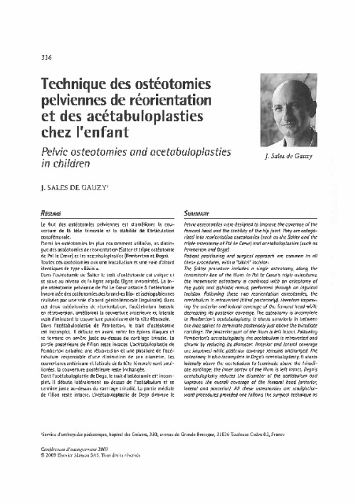 Technique des ostéotomies pelviennes de réorientation et des acétabuloplasties chez l’enfant