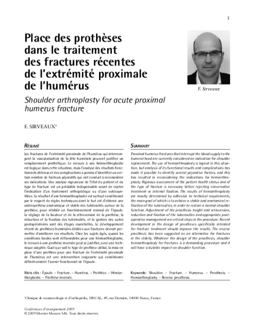 Place des prothèses dans le traitement des fractures récentes de l’extrémité proximale de l’humérus