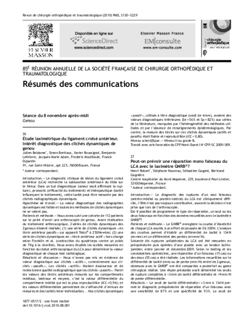 Congrès 2010 :Tous les résumés des communications particulières