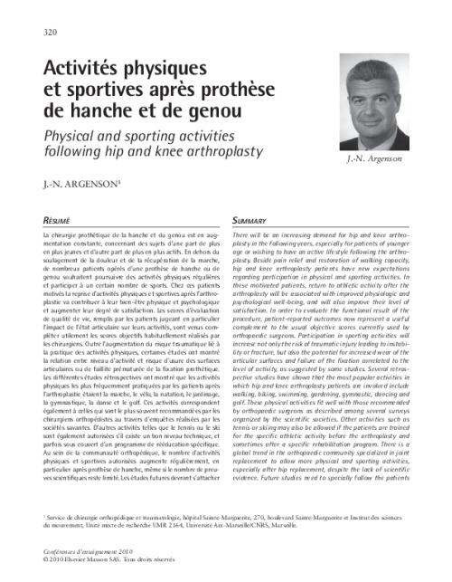 Activités physiques et sportives après prothèse de hanche et de genou