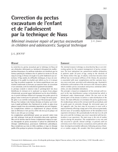 Correction du pectus excavatum de l’enfant et de l’adolescent par la technique de Nuss
