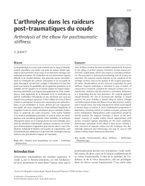 L’arthrolyse dans les raideurs post-traumatiques du coude