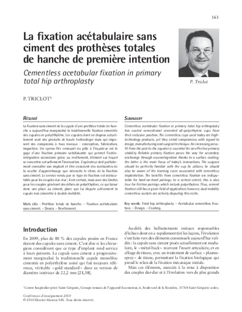 La fixation acétabulaire sans ciment des prothèses totales de hanche de première intention