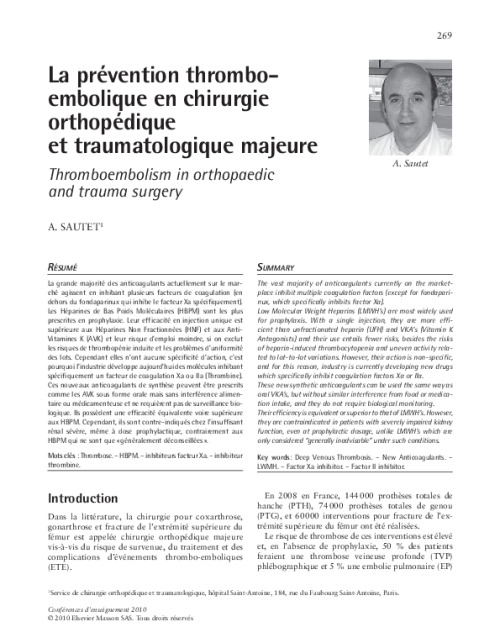 La prévention thromboembolique en chirurgie orthopédique et traumatologique majeure