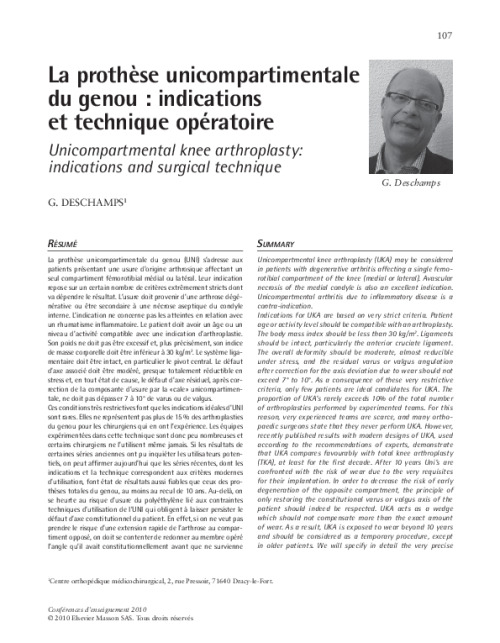 La prothèse unicompartimentale du genou : indications et technique opératoire