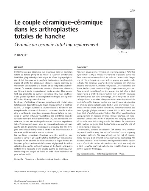 Le couple céramique-céramique dans les arthroplasties totales de hanche