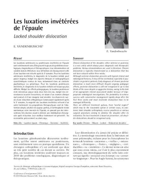 Les luxations invétérées de l’épaule