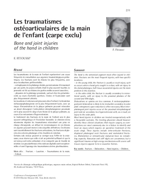 Les traumatismes ostéoarticulaires de la main de l’enfant (carpe exclu)