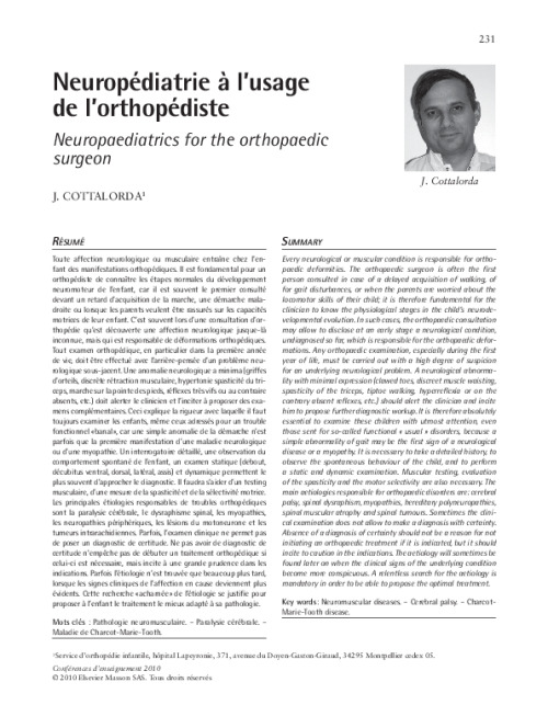 Neuropédiatrie à l’usage de l’orthopédiste