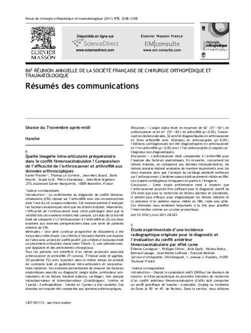 Congrès 2011 : Tous les résumés des communications particulières