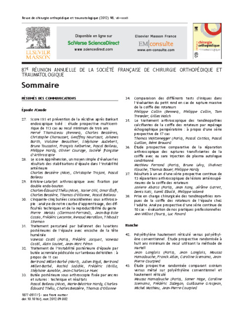 Congrès 2012 :Tous les résumés des communications particulières
